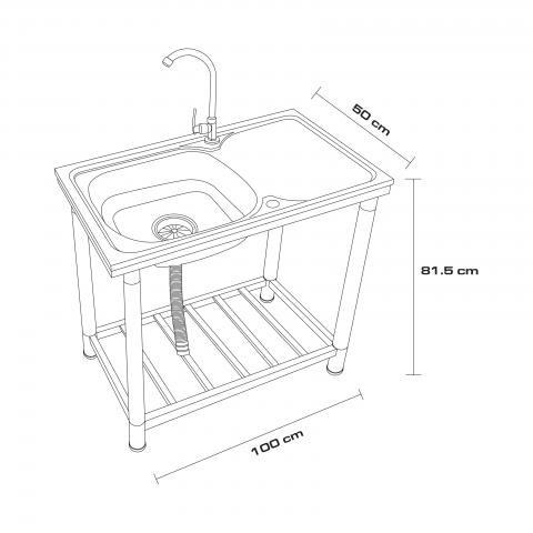 Mивка от неръждаема стомана с крака MG-100, снимка 2 - Мивки алпака