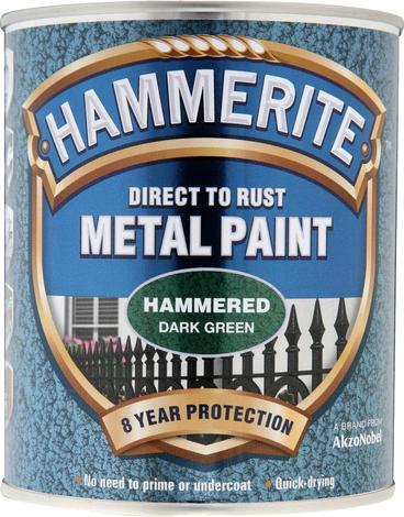 Боя за метал Hammerite 0.75л, зелен хамър ефект - Бои 3в1