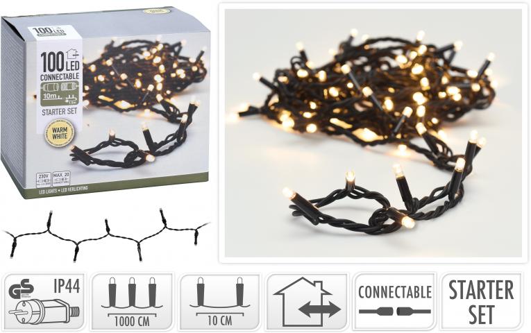 Светещ гирлянд 100 LED топло бял - Светеща верига