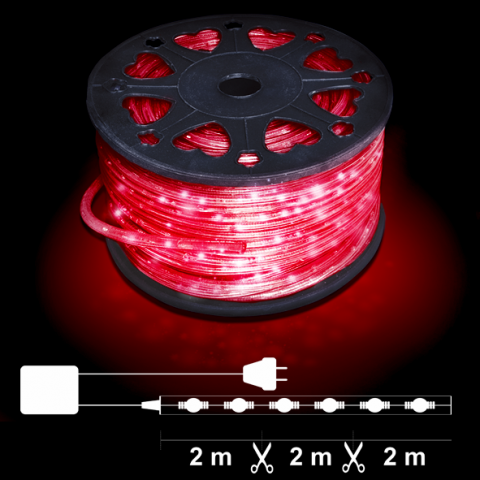 Светещ прозрачен маркуч 50м, 24/м червени LED OUT - Коледно осветление