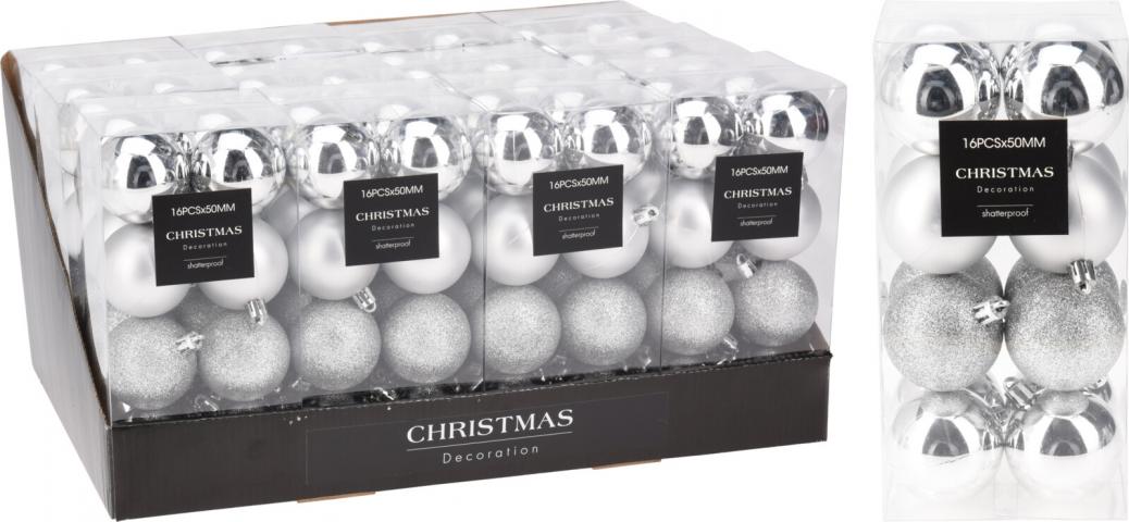 Коледни топки 16 бр. 5 см сребърни - Коледа