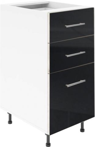 Крафт D3 долен шкаф с три чекмеджета 50см, черен гланц - Модулни кухни с онлайн поръчка