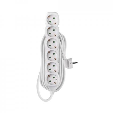 Разклонител 6x2P+E Schuko, кабел 5 м/1,5мм2, бял, Emos - Разклонители без защита