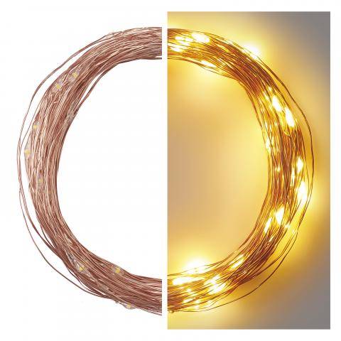 LED коледна верига медна, 10м топло бяла, снимка 2 - Светеща верига