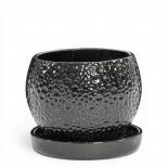 Керамична саксия с подложка 15х15х12 см черна
