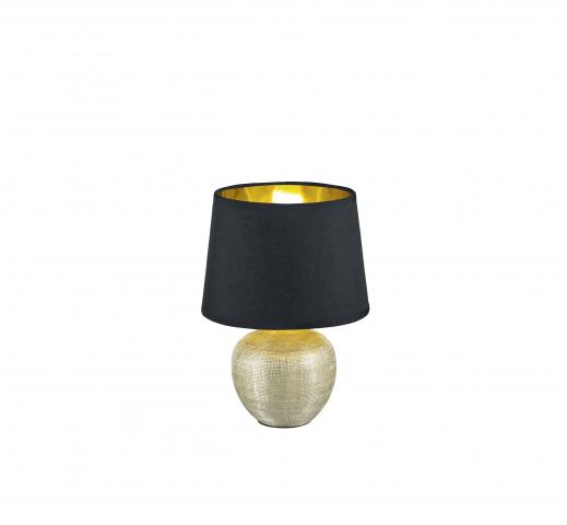 Настолна лампа Luxor h26 cm основа керамична - златен/абажура - черен текстил - Настолни лампи