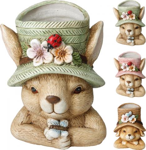 Керамична саксия заек с шапка, 3 дизайна - Великденска украса