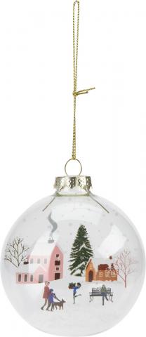 Коледна стъклена топка 8 см с коледна сцена, прозрачна, снимка 4 - Коледа