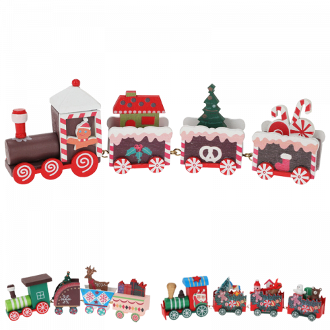 Дървено влакче 20см, 3 дизайна - Коледни фигури