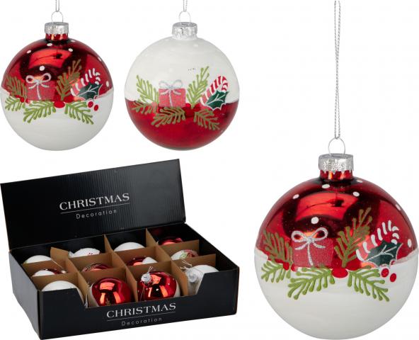 Коледна топка с декорация 8 см 2 дизайна - Коледа