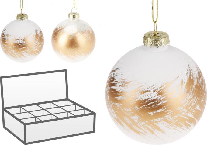 Стъклена коледна топка 8 см мат 2 дизайна - Коледа