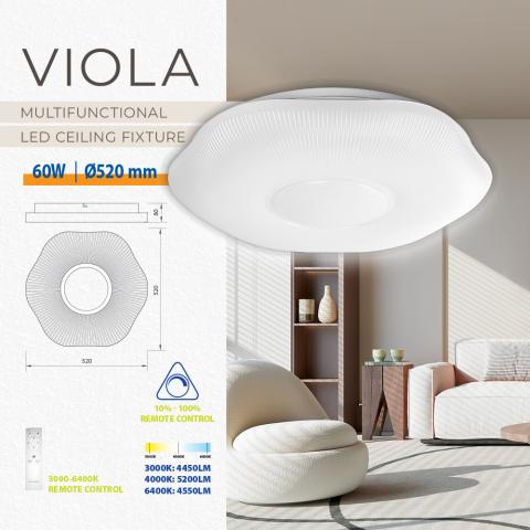 LED плафон Viola 60W с дистанционно управление Vivalux, снимка 2 - Плафони
