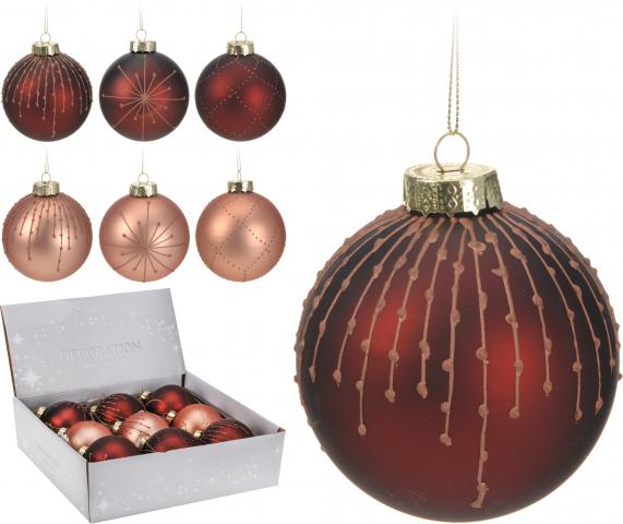 Коледни топки 90мм стъклени, бордо или златисто - Коледа