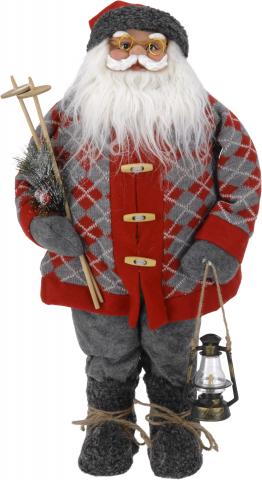Коледна фигура 80 см Дядо Коледа сиво-червена - Коледни фигури