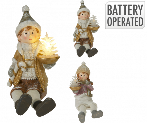 Коледна фигурка Деца с елха LED 14 см - Светещи фигури