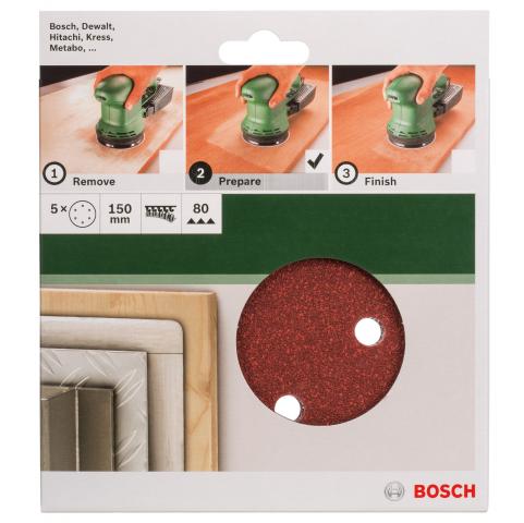 Шкурки за дърво Bosch ф150 мм G80 5 бр., снимка 2 - Шкурка комплекти