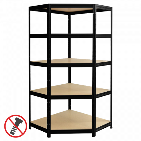 Стелаж ъглов 180х90х90x40x40 см 5x175 кг черен - Метални стелажи