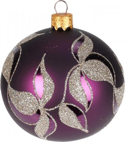 Коледна топка 6см, 
с листа, лилава, 
стъклена,
ръчна изработка, снимка 2 - Коледа