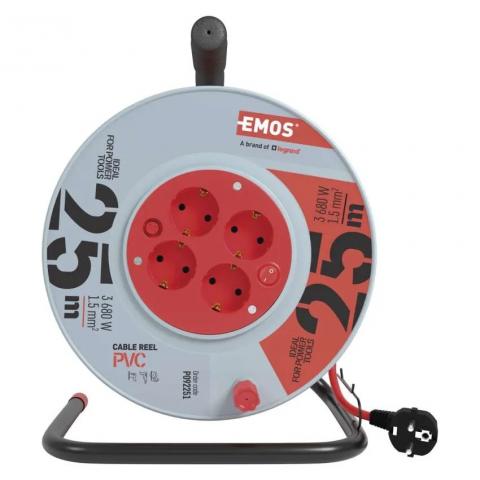Кабелна макара EMOS 25м. 3x1.5мм2 контакти 4х2P+E, снимка 2 - Монофазни