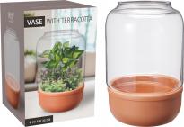 Стъклена ваза с основа теракота