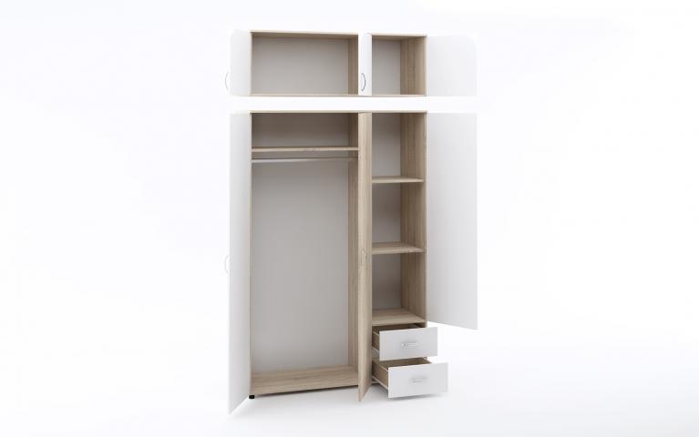 Трикрил гардероб Дамяна В с две чекмеджета, дъб сонома/бяло, снимка 2 - Гардероби