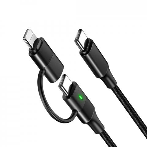 Кабел Xmart 2 в 1 USB Type-C с преходник към Apple Lightning, снимка 2 - Аксесоари за мобилни устройства