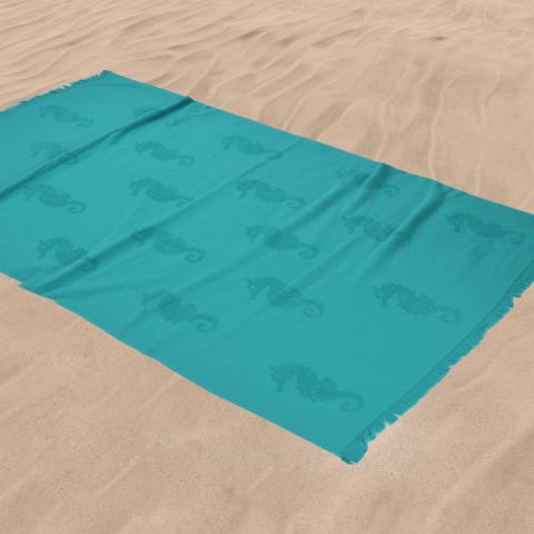 Плажна кърпа Морско конче 100x170 см тюркоаз - Хавлии и халати