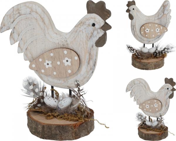 Кокошка на дървена основа 13см, 2 модела - Декорация