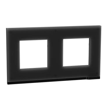 Декор. рамка Unica Pure 2X, хоризонтална, черно стъкло - Ключове и контакти