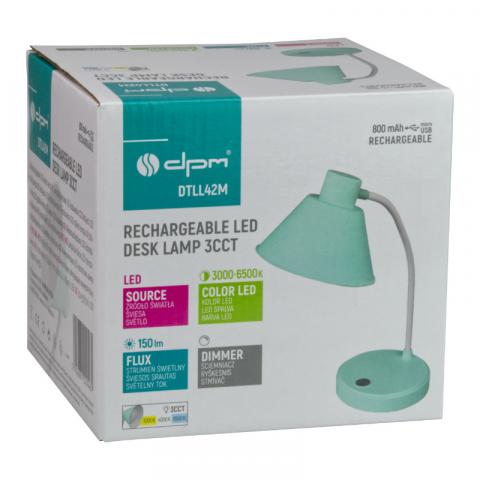 LED работна лампа, акумулаторна, 150 lm, 3000/4000/6400 K, зелен, снимка 3 - Лампи за бюро