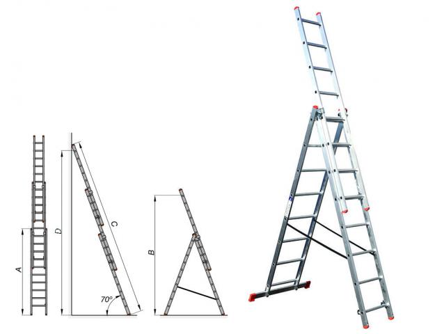 Алуминиева стълба трираменна комбинирана 3х11 - Строителни стълби