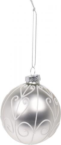 Коледна топка 8см, 
сребърна със среб.блестящ орн., 
стъклена, снимка 3 - Коледа