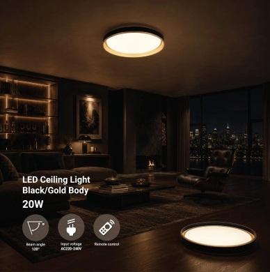 LED плафон Optonica 36 W черно/злато, снимка 3 - Плафони