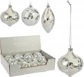 Коледна топка със сняг 8 см сребърна микс