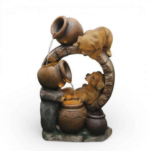 Градински фонтан кученца с делви - Фонтани