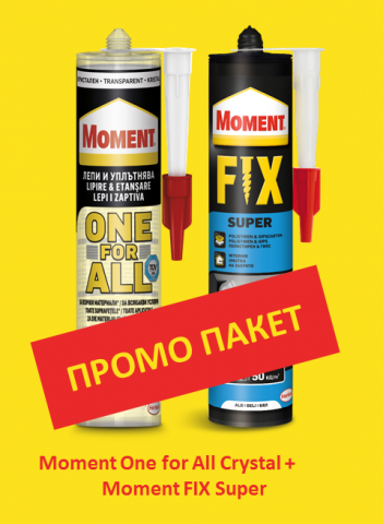 Промо пакет  Moment OneForAll Flextec монт.лепило прозрачно 290 гр  + Moment Super Fix 400 гр - Монтажни лепила