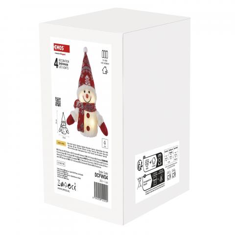 LED коледен снежен човек, 25см топло бяло, снимка 2 - Светещи фигури