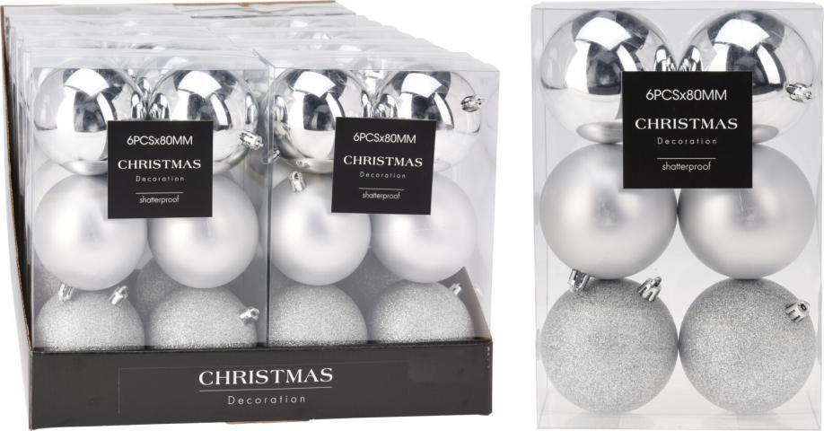 Коледни топки 6 бр. 8 см сребърни - Коледа