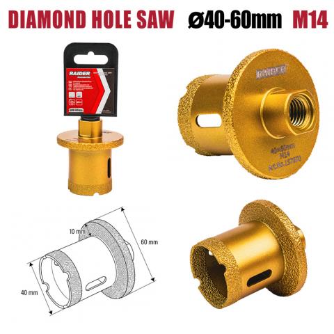 Боркорона Raider Diamond M14 40-60 мм - Боркорони за керамика, зидария и камък
