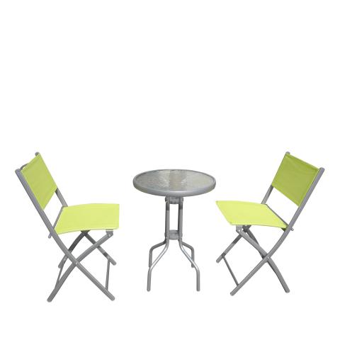 Балконски сет маса и 2 стола (зелен текстилен) - Метални гарнитури
