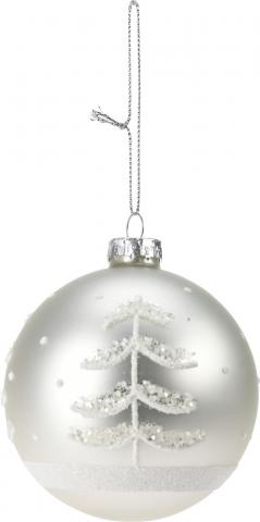Коледна топка 8см, 
сребърна  с елха, 
стъклена, снимка 4 - Коледа