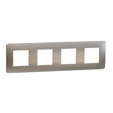 Декор. рамка Unica Studio Metal 4X,  светъл алуминий/бял - Ключове и контакти