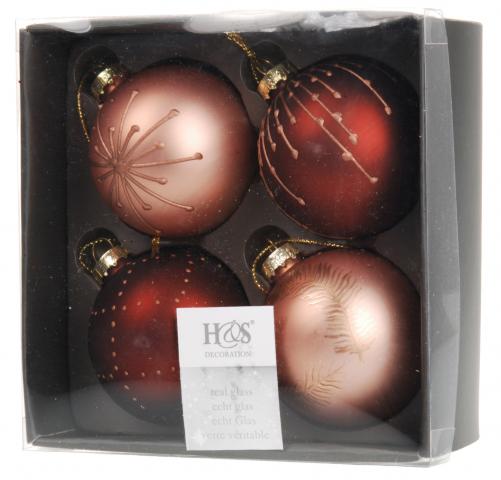 Коледни топки 60мм 4бр., стъклени, бордо или медно - Коледа