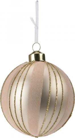 Коледна топка 8см, 
райе кадифе, 
златна, стъклена, снимка 3 - Коледа