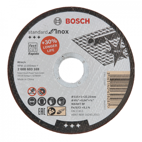 Диск за рязане  Инокс BOSCH 115x22,23x1 мм - Дискове за рязане на метал