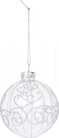 Коледна топка 8см, 
прозрачна със сребърни орнаменти, 
стъклена, снимка 3 - Коледа