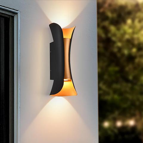 LED фасаден аплик Boston 10W 230V IP65 черно/злато, снимка 7 - Градински лампи