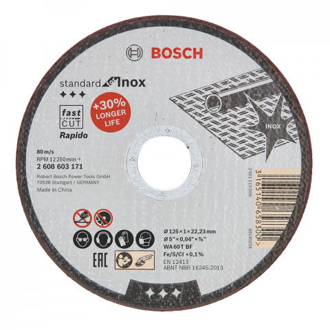Диск за рязане Инокс BOSCH 125x22,23x1 мм - Дискове за рязане на метал