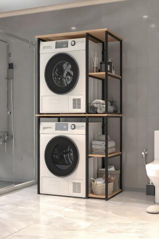 Шкаф за пералня метален двоен MISRA цвят дъб - Гардероби