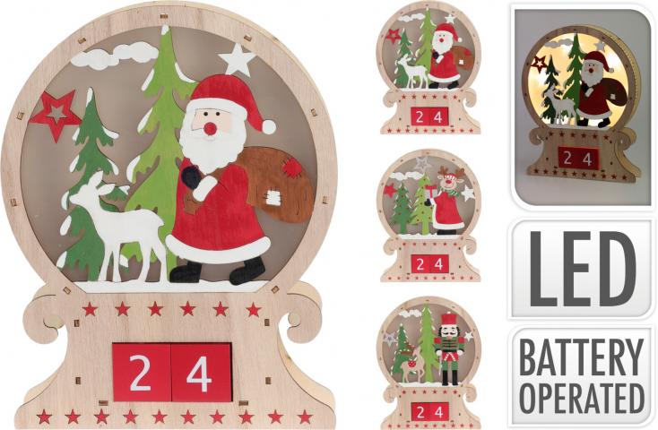Коледен календар 23х4,5х30см, 
дърво - Коледни фигури